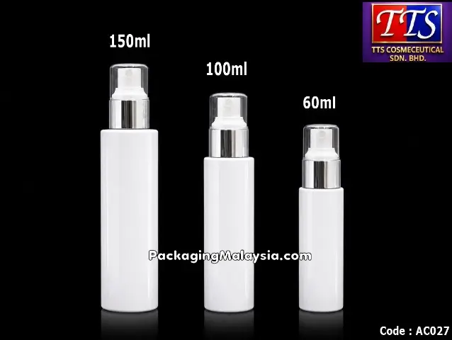 Botol spray plastik putih AC027 dengan silver ring dalam saiz 60ml hingga 150ml
